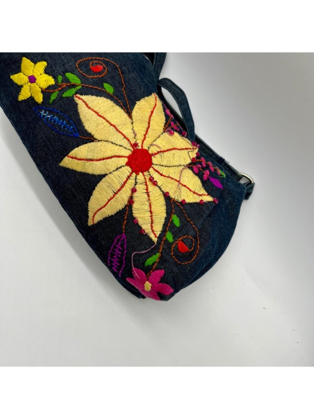 Denim Flower Embroidery Shoulder Bag - Picture 6 of 10
